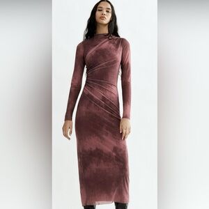 ZARA Ruche Printed Tulle Dress